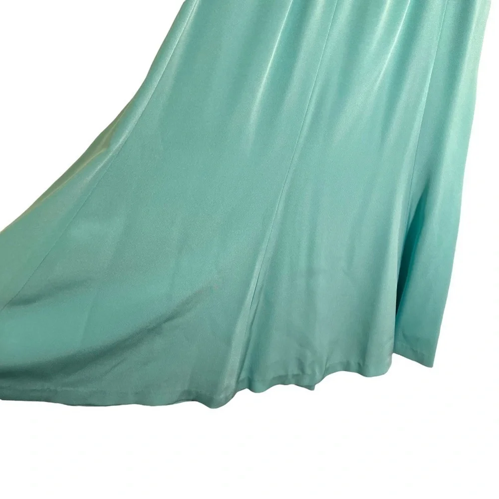 Vintage Don Elliot Womens Size 10 Skirt Set Teal Bow Detail Long Sleeve Crewneck